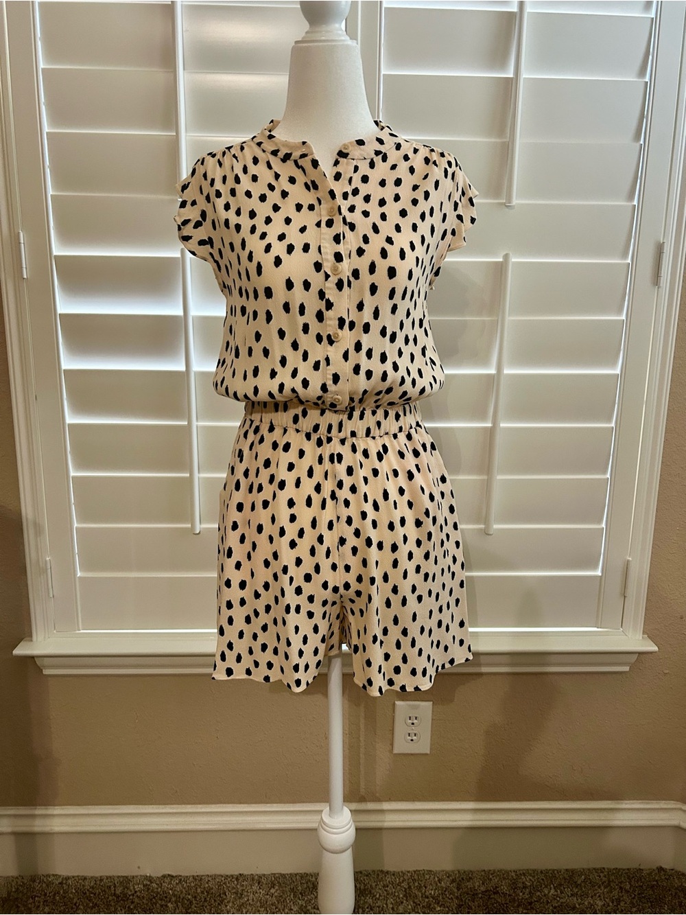 kate spade Cream and Black Polka Dot Short Sleeve Romper